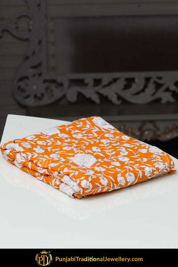 Orange Color Pure Phulkari Dupatta By Punjabi Traditional Jewellery